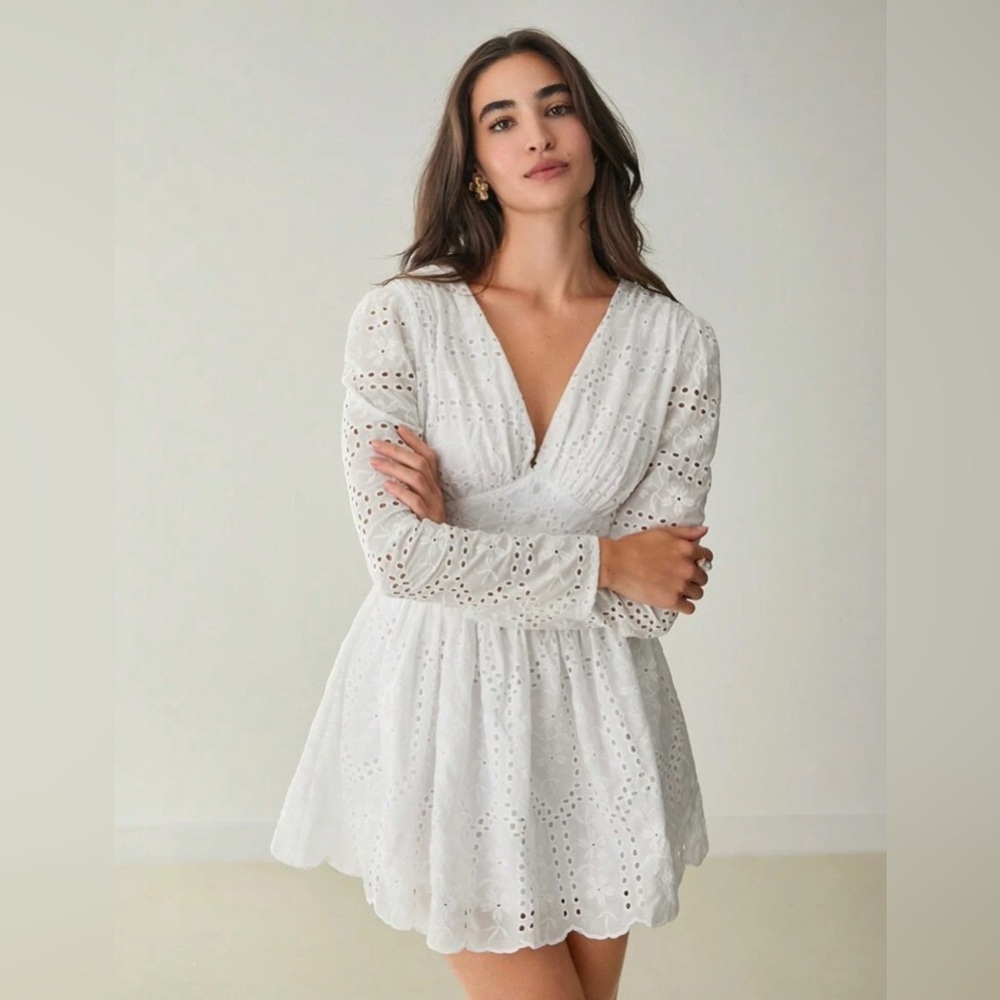 Never Worn Elegant White Eyelet Dress - Picture 4 of 14